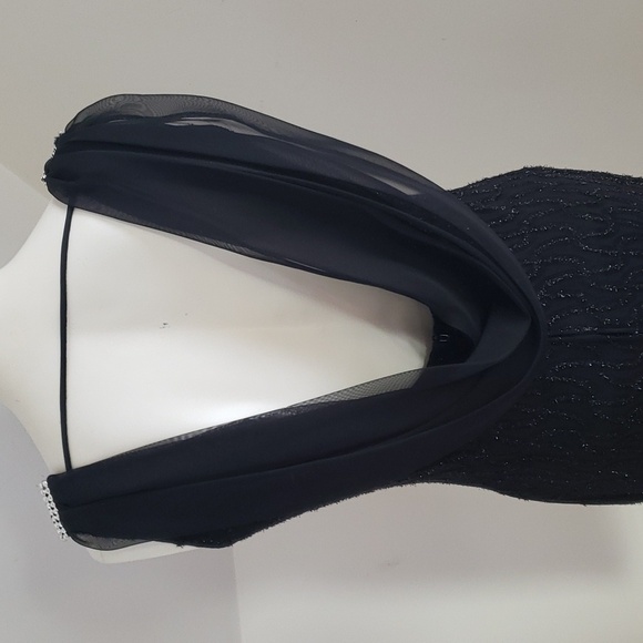 Amanda Taylor Vintage Black Beaded Sleeveless Deep Back Shawled Dress Sz 6 - Picture 7 of 16